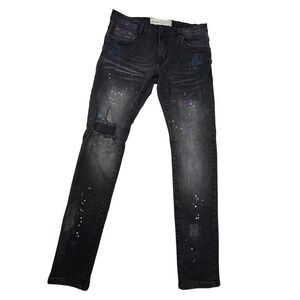 SPARK jeans Men's 34x34 Denim Black streetwear‎ Splatter Distressed Thrashed